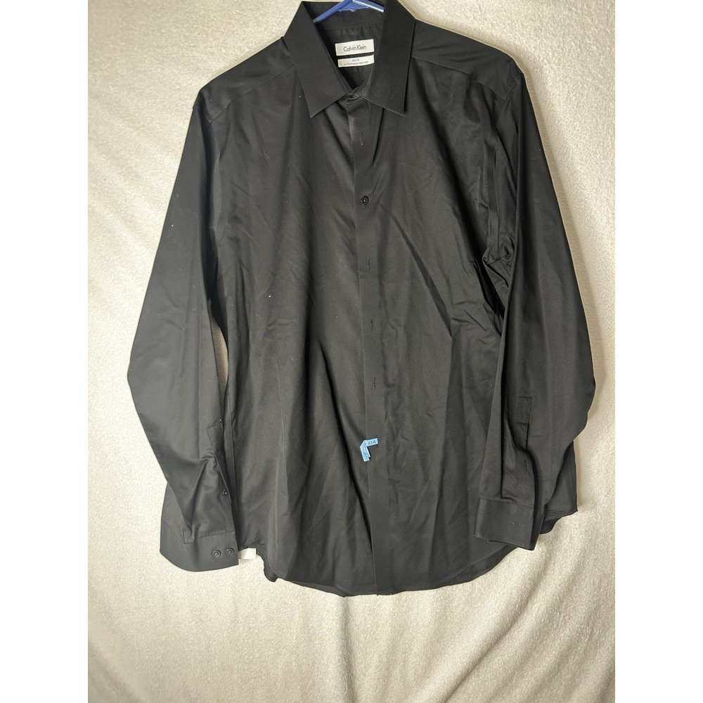 Calvin Klein Men's Black Dress Shirt Slim Fit Non Iron 16.5 34/35 Sharp Looking